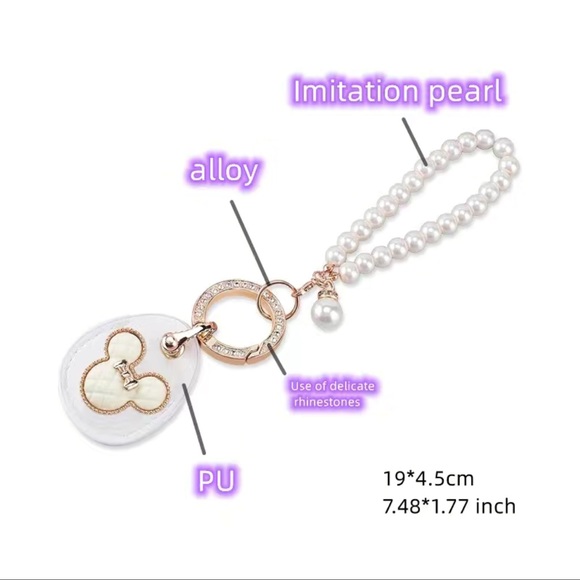NWT Faux Pearl Beaded Bracelet Keychain Minnie Mouse Ears Pattern Leather - Picture 4 of 5